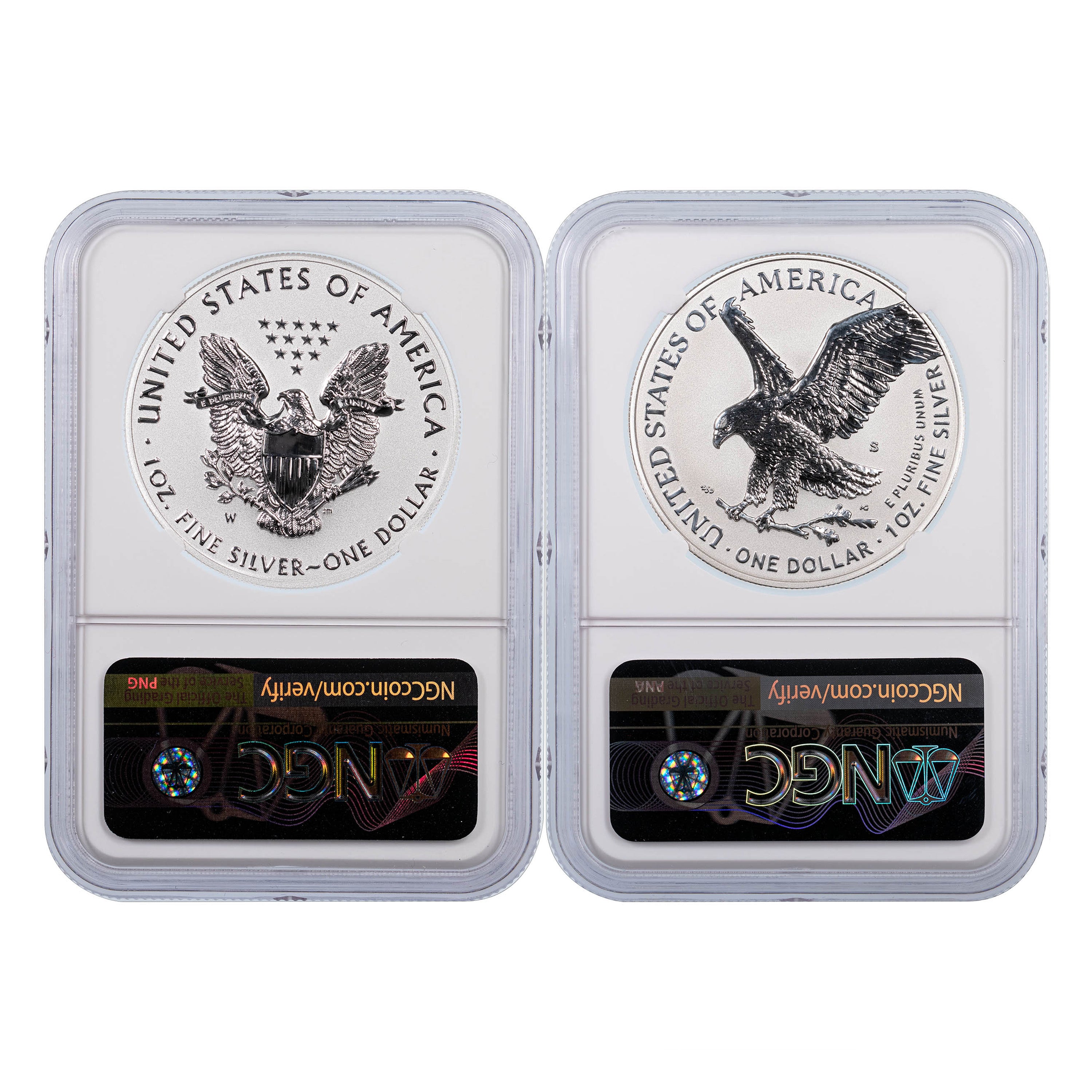 Set of 2: 2021-W Type 1 & 2021-S Type 2 Rev PF American Silver Eagles NGC PF70 First Release Mercanti/Gaudioso Label