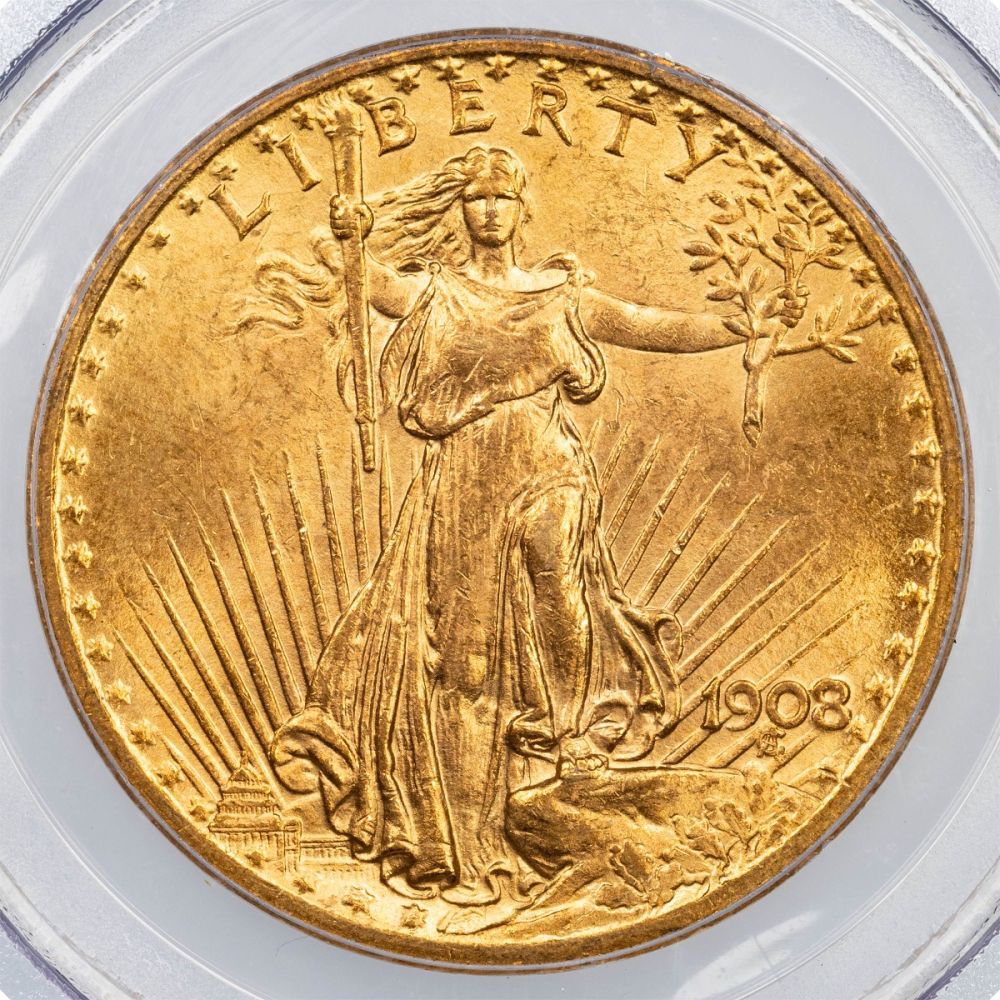 1908 No Motto Saint-Gaudens Gold Double Eagle NGC/PCGS MS64