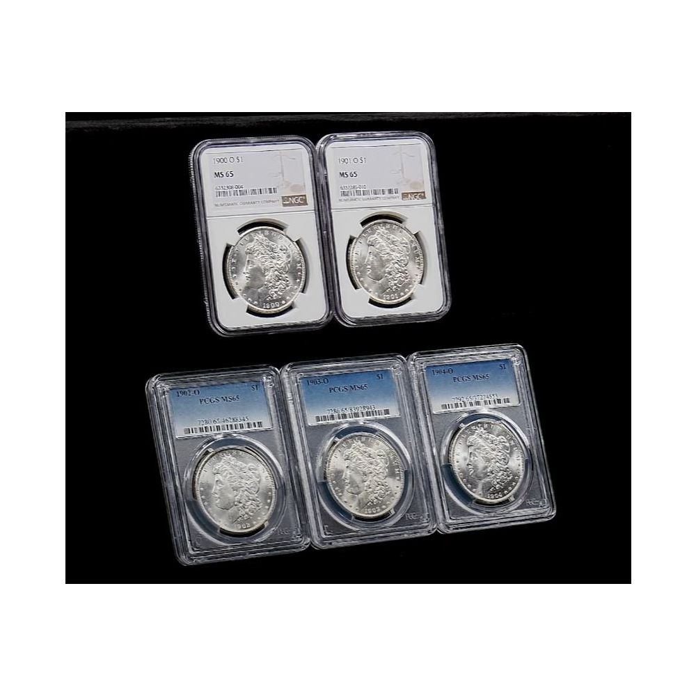 Set of 5: Morgan Silver Dollars Incl 1900-O- 1904-O NGC/PCGS MS65